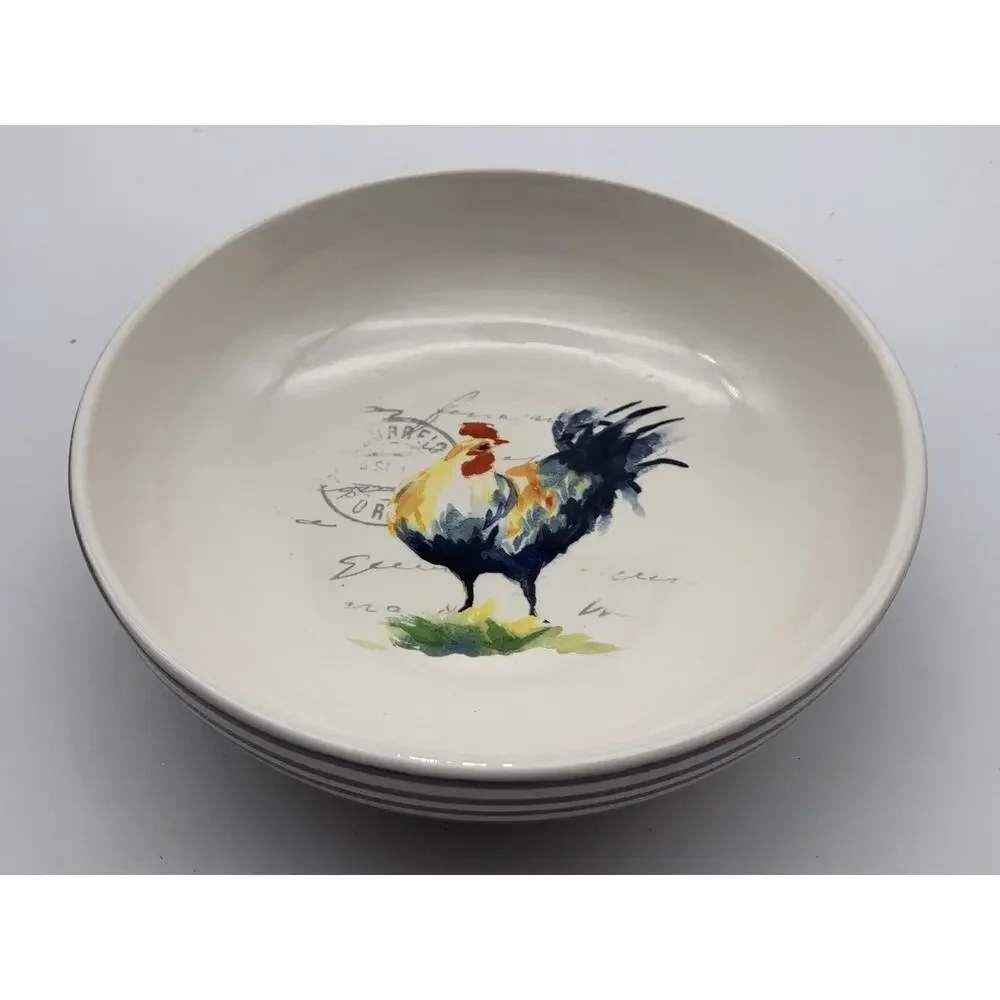 Pier 1 Country Rooster Ceramic‎ Lunch Serving Bowl 8